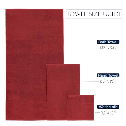 Image of Elegant Comfort Premium Cotton 8-Piece Towel Set, Includes 4 Washcloths, 2 Hand Towels and 2 Bath Towels, 100% Turkish Cotton - Highly Absorbent and Super Soft Towels for Bathroom, Burgundy