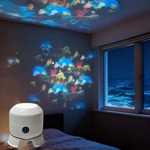 Projecteur LED Rotatif Dynamique, Projection Lumineuse Colorée à 360°, Motifs Dynamiques Flocons de Neige/Noël/Océan, Projecteur USB à Intensité...