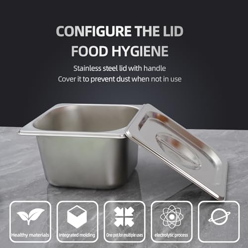 Image of Commercial Stainless Steel Food Containers Deep Hotel Pans with Lids All Purpose Deep Pan with Lid for Catering Baking Buffets Food Storage (Silver, 4 Pcs)