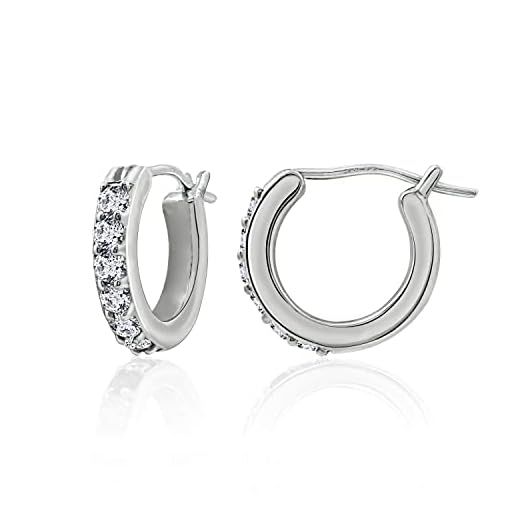Amazon Collection Platinum Plated Sterling Hoop Earrings set with Round Cut Infinite Elements Cubic Zirconia (3/4 cttw), .5" Diameter