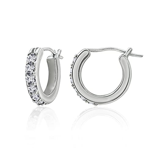 Amazon Essentials Platinum or Gold Plated Sterling Hoop Earrings set with Round Cut Infinite Elements Cubic Zirconia, (previously Amazon Collection)