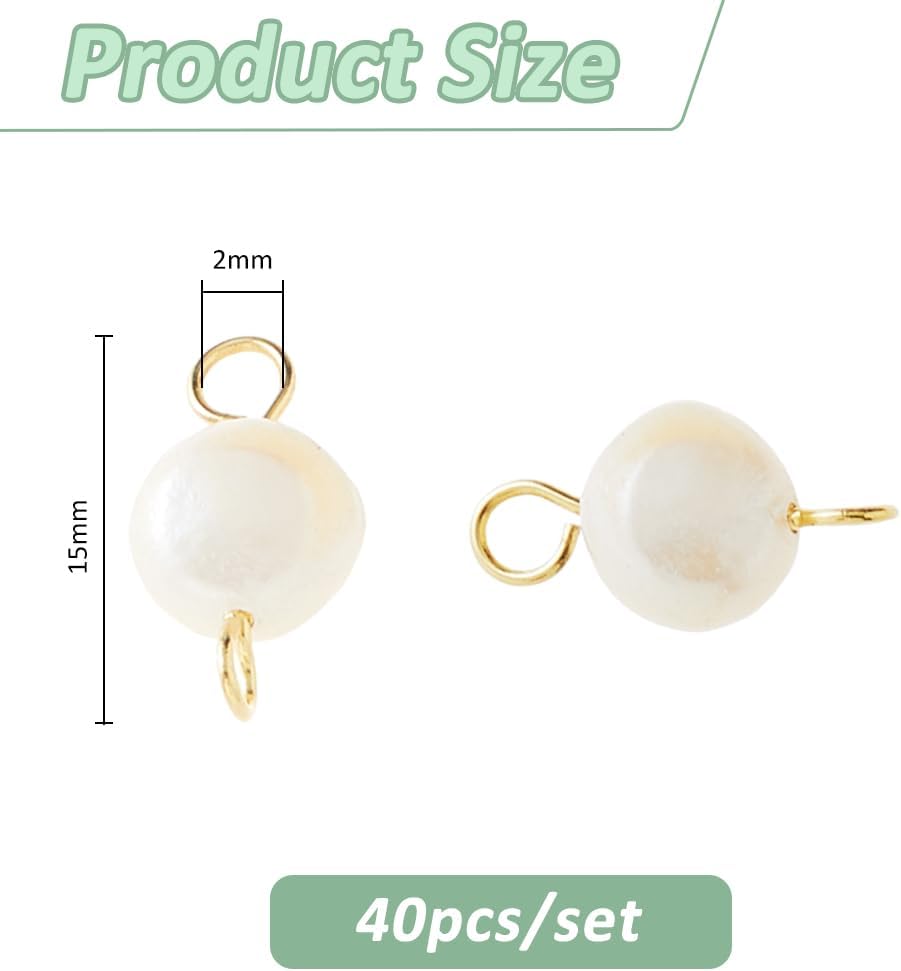 SUPERFINDINGS 40Pcs Pearl Pendant Connectors Pearl Charms Natural Freshwater Pearls Links Irregular Pearls Bead with 304 Stainless Steel Gold Double Loops for DIY Jewelry Making - Image 2