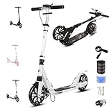 GLDDFDG Adult Kick Scooter with Brakes, Aluminum Alloy Lightweight Scooter for Teens & Adults, with Foot Support Frame, Shock AbsorptionDesign, Big Wheels Foldable Scooter for Indoor & Outdoor,White