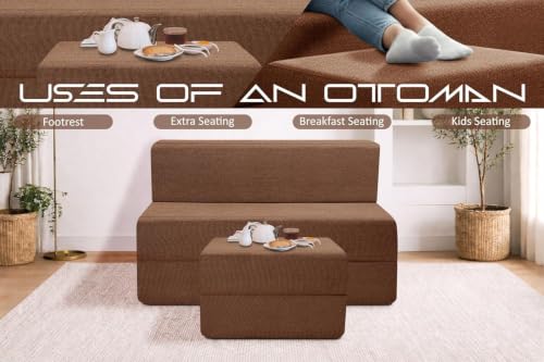 Image of Rosebell Foldable Sofa-Cum-Bed with Ottoman | 3-in-1 Convertible Sofa, Lounger & Bed 3x6 Feet One Seater Perfect for Home & Office - Brown Color