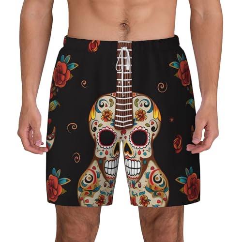 Men's Swim Trunks Quick Dry Board Shorts Guitar Pepper Sugar Skull Beach Shorts with Pocket Bathing Suits for Men