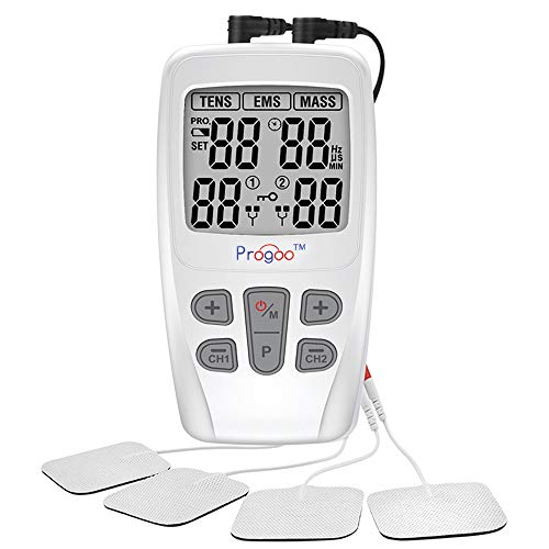 Progoo TENS Unit EMS Muscle Stimulator Pain Relief FDA Clear Combination with 8 Reusable Electrodes, Massage machine