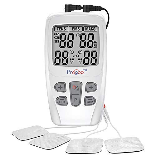 Progoo TENS Unit EMS Muscle Stimulator Pain Relief FDA Cleared Combo with 8 Reusable Electrodes, Teens&Seniors Unit for Pain，Free from Pain