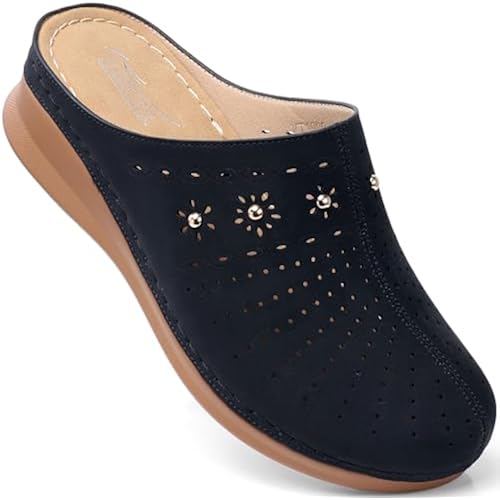 SHIBEVER Clogs for Women Mules Comfortable: Slip On Closed Toe Casual Shoes | Cushioned Footbed All-Day Comfort Non Slip Platform Dress Shoes Breathable Upper for Walking Work Business Office Travel