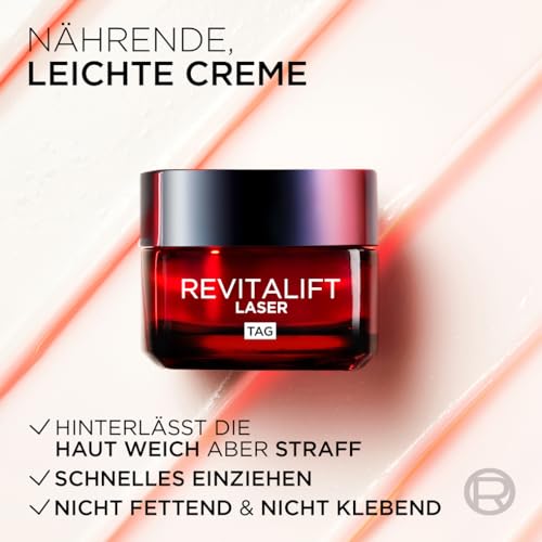L’Oréal Paris Anti-Aging Tagescreme mit Dreichfachpower für Frauen: mildert Falten, mit Pro-Retinol, Hyaluronsäure & Vitamin C – Revitalift Laser, Straffende Feuchtigkeitspflege, 1x 50ml