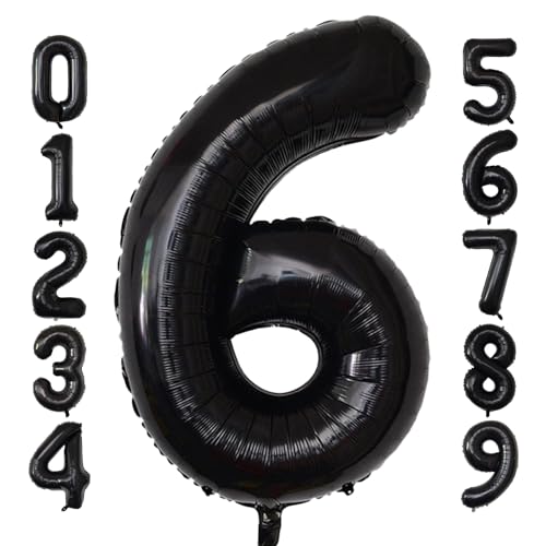 Image of Number Balloons Black Party Balloon - Giant Number 6 Balloon, 40 Inch Large Balloon for Birthday Decorations, Black Party Supplies for Men Women