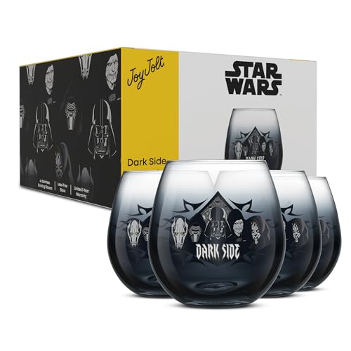 JoyJolt Star Wars Dark Side Stemless Drinking Glasses Set of 4, 15 oz Tumblers, Kitchen Glasses ft. General Grievous, Kylo Ren, Darth Vader, Emperor Palpatine, Darth Maul