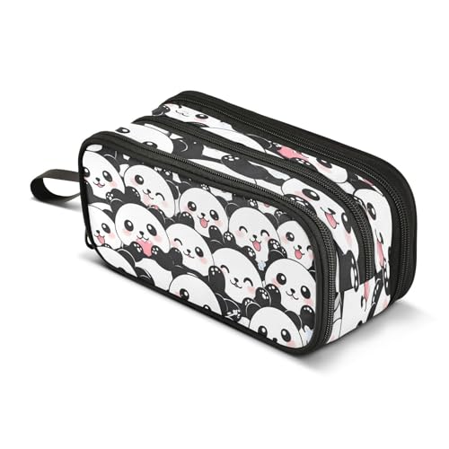 Image of Cute Panda Pattern Large Capacity Pencil Case Box Boys Girls Big Stationery Pen Bag Organizer Pencil Pouch Zipper Compartments for School Office