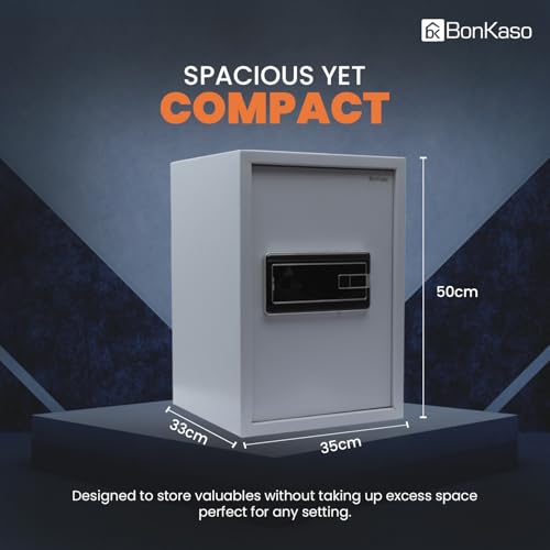 Image of BonKaso Safe Locker For Home, 51 Litres Locker Box For Money, Jewellery, Digital Electronic Safe Locker for Home & Office With Auto lock Function, Anti Theft Alarm And LED Display, (Grey)