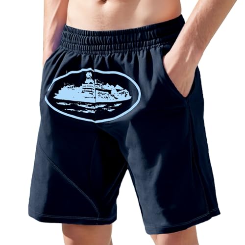 YOSUWOAI Men's Cargo Shorts with Letter Pattern Y2K Hip Hop Vintage Streetwear Loose Sports Shorts Multi-Purpose Wide Leg Trousers Elastic Waist Jogging Bottoms Lightweight Swimming Shorts, O Black