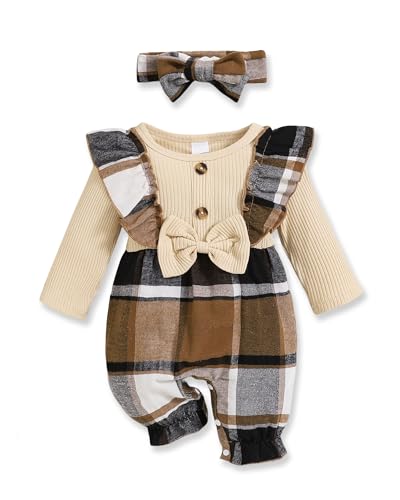 Image of PaPaai Sara Newborn Baby Girl Clothes Infant One-Piece Romper+Jumpsuit+Bodysuit+Headband Fall Winter Outfits New Born Set