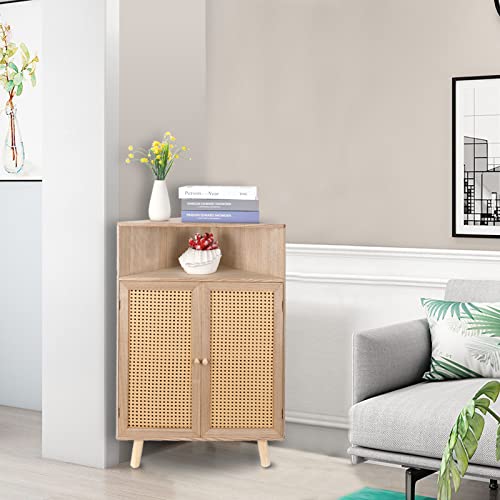 Corner Cabinet Organizer With Doors, Small Rattan Corner Table, 4-Tier Corner Bar Cabinet, Freestanding Corner Tables For Small Spaces, Corner Shelf Stand For Living Room, Kitchen, Bathroom, Bedroom #TOP1