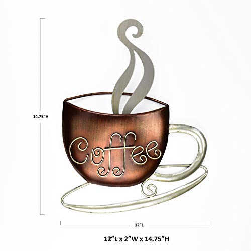 Aayla Metal Coffee Cup Wall Hanging Sculpture, For Home Kitchen Restaurants And Coffee Shops, In Metal With Brown And Champagne Color (14.75" H Coffee) #TOP1