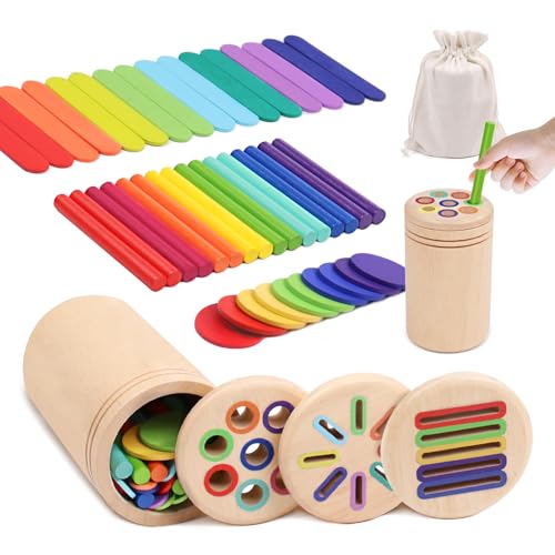 Montessori Spielzeug ab 1 Jahr, 3-in-1 Wooden Holzspielzeug ab 1 2 3 Jahre, Holz Montessori Kleinkind Spielzeug Sensorik Kinderspielzeug Motorikspielzeug Baby Lernspiele Geschenk Mädchen Jungen