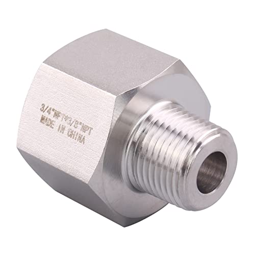 Image of Forged Reducer Adapter Fitting - Stainless Steel 304 Reducing Pipe Connector, 3 /4 inch NPT Female x 3 /8 inch NPT Male (pack of 5)