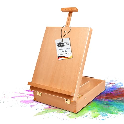 Artina Caballete De Mesa Nancy Maletín De Artista Caballete Para Bastidores Max. 66 Cm Caballete De Mesa Con Asa De Transporte Maletín De Pintura Con 3 Divisiones Para Pinturas Y Pinceles