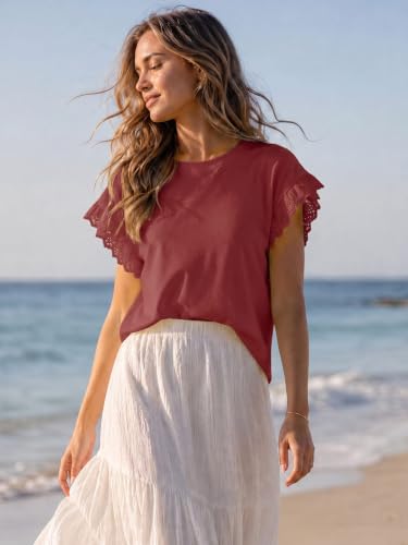Image of Tankaneo Womens Summer Crewneck T-Shirts Lace Cap Sleeve Tops Dressy Casual Loose Fit Work Basic Tees Outfits 2026