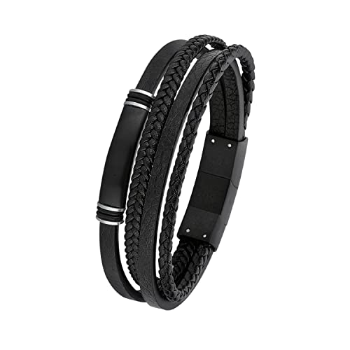 s.Oliver Armband für Herren, Gravierbar, Leder / Edelstahl, IP Schwarz, Länge: 20-21,5 cm – Ansicht 1