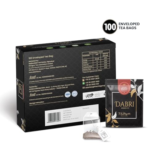 Image of DABRI English Breakfast Premium Black Tea 100 Dip Tea Bags |Double Chamber bags |Authentic Assam and Darjeeling Blend |Helps to reducing cravings and manage weight |Ideal for morning and evening brews