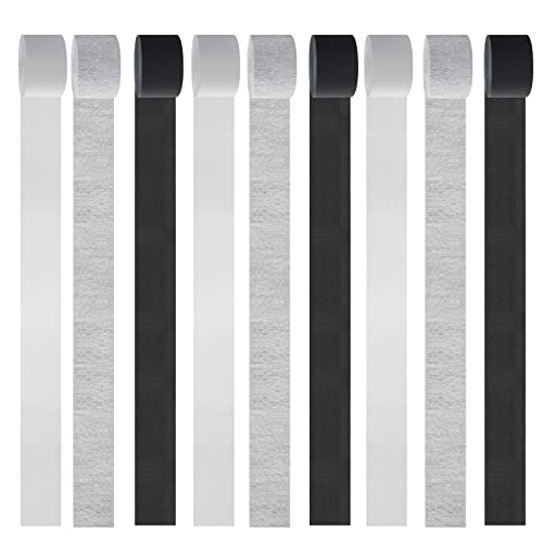 Image of Black White Silver Party-Decorations Streamers - 9 Rolls Graduation Men Boys Birthday Crepe Tissue Paper Streamer Banner, Wedding Baby Bridal Shower New Years Garland Decor Panduola