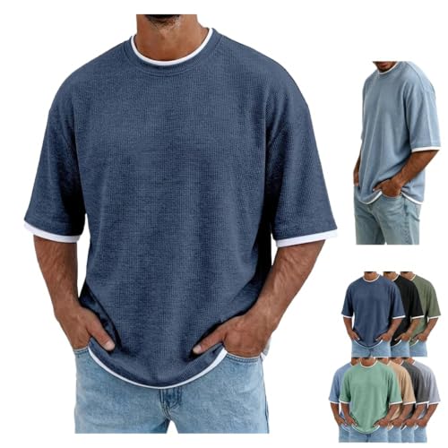 Polo décontracté homme manches courtes texture unie col rond respirant été