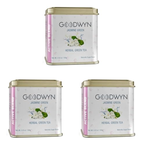 Image of Goodwyn Jasmine Green Tea (100g) | Real Jasmine Flowers | Low Caffeine Herbal Tea | Non Bitter | Reusable Tin Can | Premium Hamper Gift Souvenir (Pack of 3)