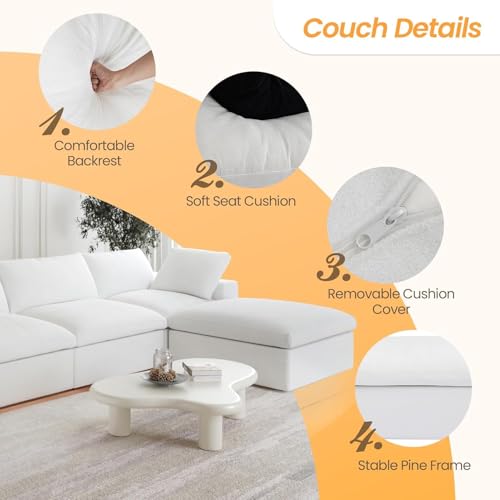 Image of 160 inch Cloud Sectional Couch, Overzised Down Filled Couch, 8 Seater Convertible Modular Cloud Sofa for Living Room, Minimalist Deep Seat Modern Couches,Sofa Cover Removable, White