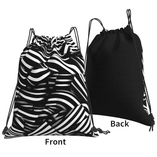 Adjustable Lightweight Black and white lines Print Drawstring Bag – Nylon Gym Sackpack for Sports, Travel, and Everyday Use3