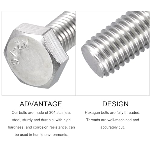 Image of METALLIXITY Hex Bolts (M10-1.5x65mm) 5Pcs, 304 Stainless Steel Coarse Fully Threaded Hex Head Screw Bolt Machine Screws - for Furniture Repair, Silver