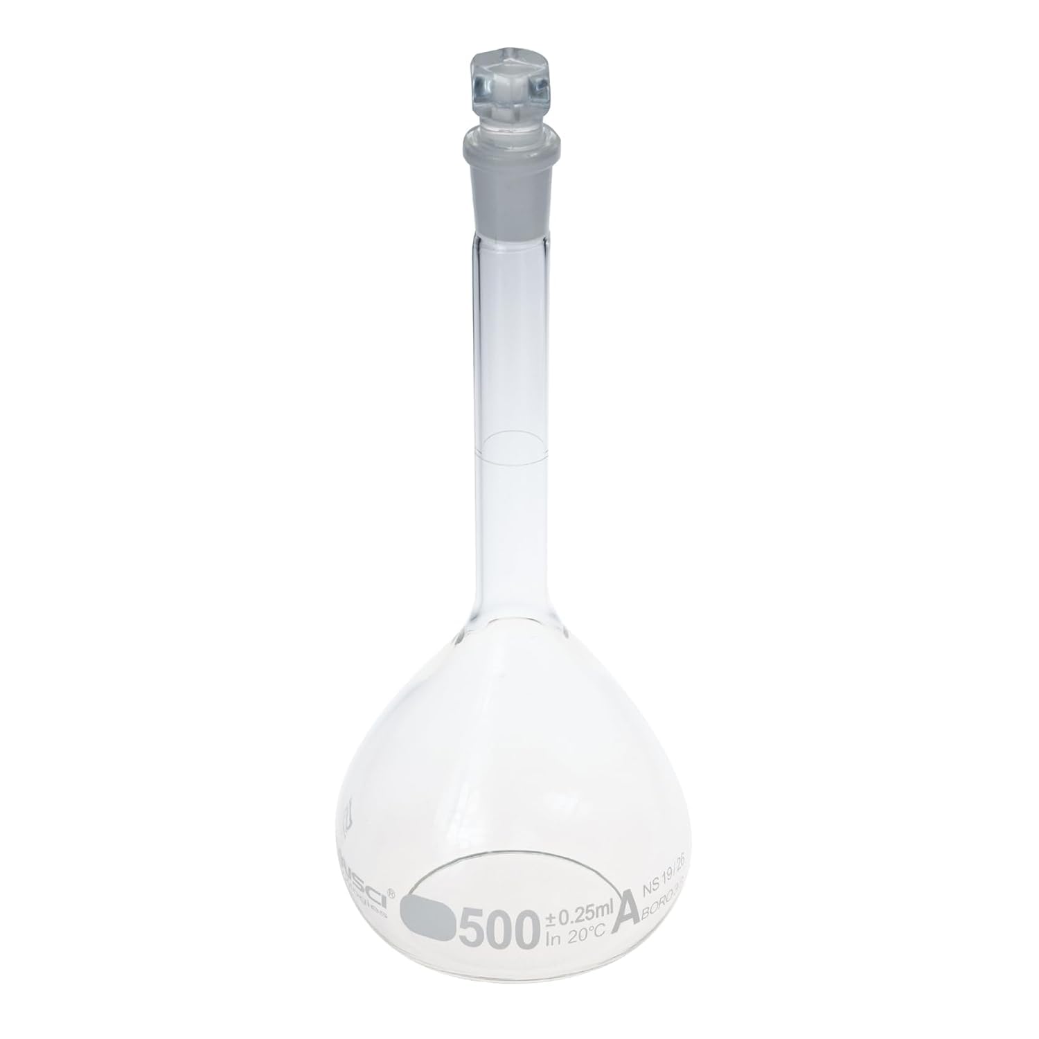 ALWSCI 2 sztuki kolby objętościowe 500 ml, szkło globusowe ze szklaną zatyczką, szkło borokrzemowe 3,3, klasa A, białe stopniowanie, kolby miarowe do laboratorium szkolnego projektu