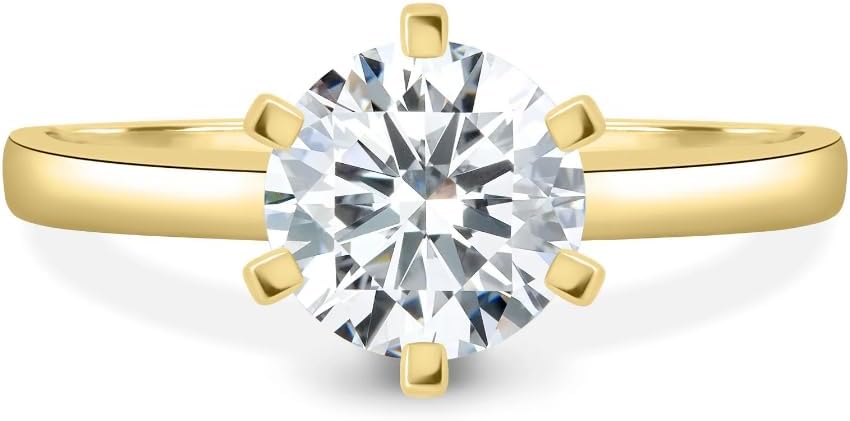 Handmade Gabrielle 1CT-3CT Classic Round Cut Moissanite Engagement Ring for Women Solitaire Wedding Anniversary Ring Promise Gifts 925 Silver, 10K/14K/18K Solid Gold