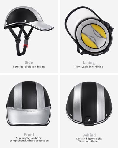 Image of Adult Baseball Cap Helmet - Urban Style for Golf, Low Profile Urban Commute PU Retro Leather Hat for Men & Women