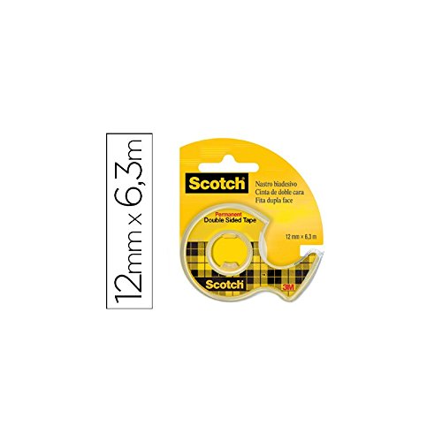 CINTA ADHESIVA SCOTCH 136-D DOS CARAS 6,3 MT X 12 MM EN PORTARROLLO (12 unid.)