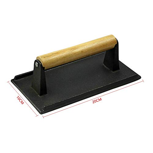 VIGAN Grillwerkzeug Gusseisen Holzgriff Steak Fleisch Presse Grill Druckplatte (A:Quadratisches Gitter)