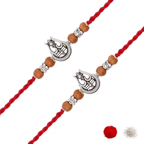 Image of I Jewels Silver Plated Trishul Design Rakhi With Roli Chawal & Rakshabandhan Card for Bro /Brother /Bhai