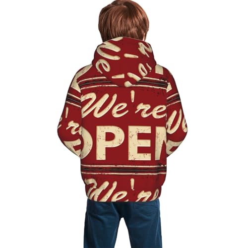 We Open Red Retro Kid Hoodies Boys Sweatshirts Girls Pullover with Pocket4