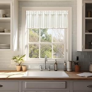 DriftAway Farmhouse Linen Lined Valance Double Layer Thermal Insulated Room Darkening Blackout Window Valances 3 Inch Rod Pocket Vertical Striped Kitchen Valance Single 52 Inch by 14 Inch Loden Green