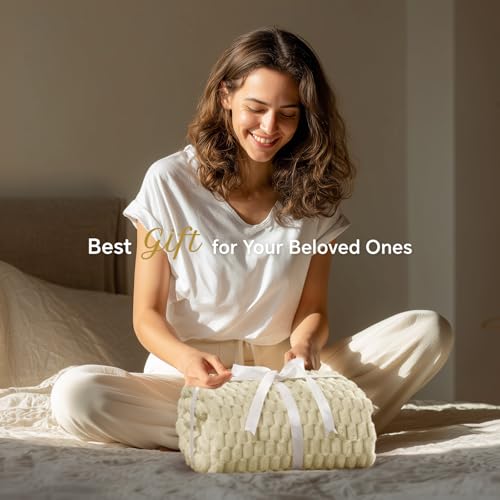 Image of BEDELITE Almond Twin Blanket for Couch, Soft Cozy Gifts for Women, 60 * 80 | 3D Jacquard Decorative Fleece Blanket, Super Soft Plush Throws, Cute Birthday Gift for Women & Men, Suitable for All Seasons