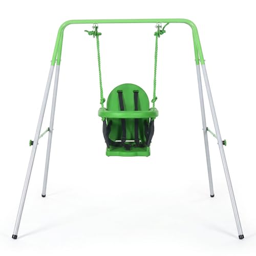 Outsunny Balançoire portique pour Enfants de 6 à 36 Mois capacité de Charge de 25 Kg en Acier avec Pieds antidérapants extérieur et intérieur Hauteur 122 cm Vert