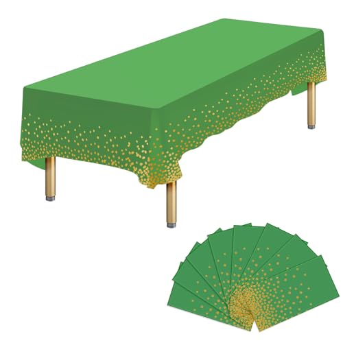 Ammbeetty 8 Packs Green Gold Plastic Table Cloth Disposable, 54 x 108 Inch