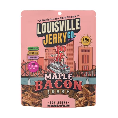 Image of Louisville Jerky Co. Maple Bacon Vegan Jerky, 3 oz, 1-Pack | 6g Protein, Plant-Based Protein Snack, Vegetarian Jerky, Meatless, Sweet and Smoky, Ready-to-Eat, Vegan Bacon Alternative