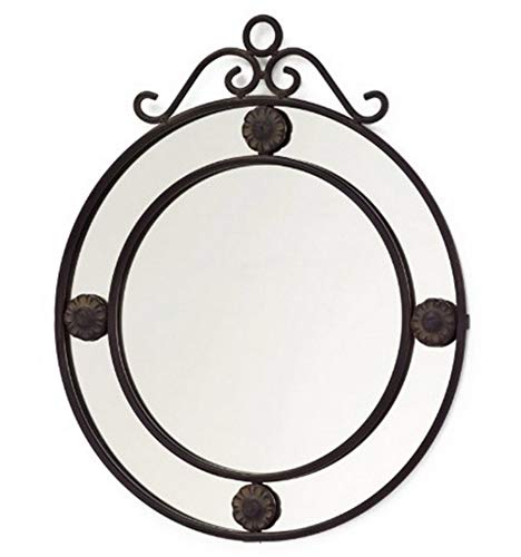 Forja Hispalense - Espejo Redondo de Hierro Negro, Montaje en Pared, 56 cm x 47 cm