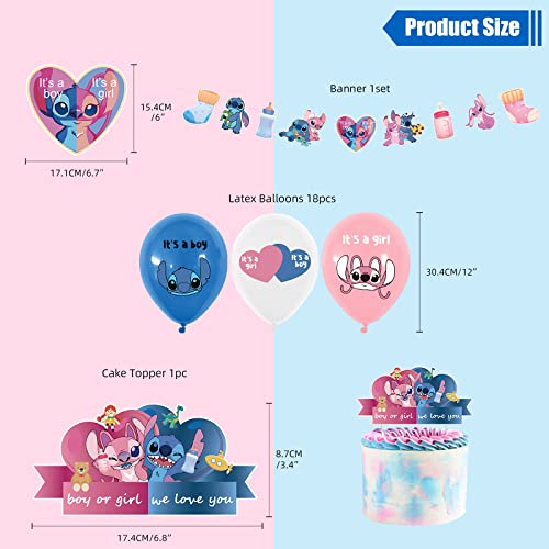 33Pcs Gender Reveal Decorations, Lilo And Stitch Baby Gender Reveal Party Supplies, Includes Boy Or Girl Banner, Cupcake Toppers, Cake Topper, Balloons, Banner For Baby Shower Party Decorations #TOP5