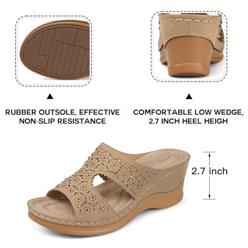 Image of SHIBEVER Wedge Sandals for Women Dressy: Slip On Comfort Low Heel Sandal | Open Toe All-Day Comfortable Orthopedic Dress Platform Women's Slide Shoes Summer Casual Walking Work Vacation