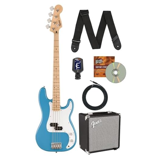 Fender Squier Sonic Precision Bass Guitar - California Blue Bundle with Amplifier, Cable, Tuner, Strap, and Austin Bazaar Instructional DVD