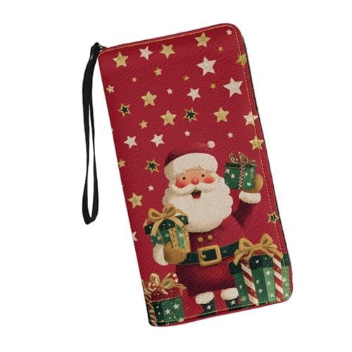 Image of Bulopur Santa Claus Wallet for Women Christmas Gifts for Mom PU Leather Credit Card Holder Money Long Wallet with Wristlet Large Capacity Zip-Around Phone Purse for Ladies Girly